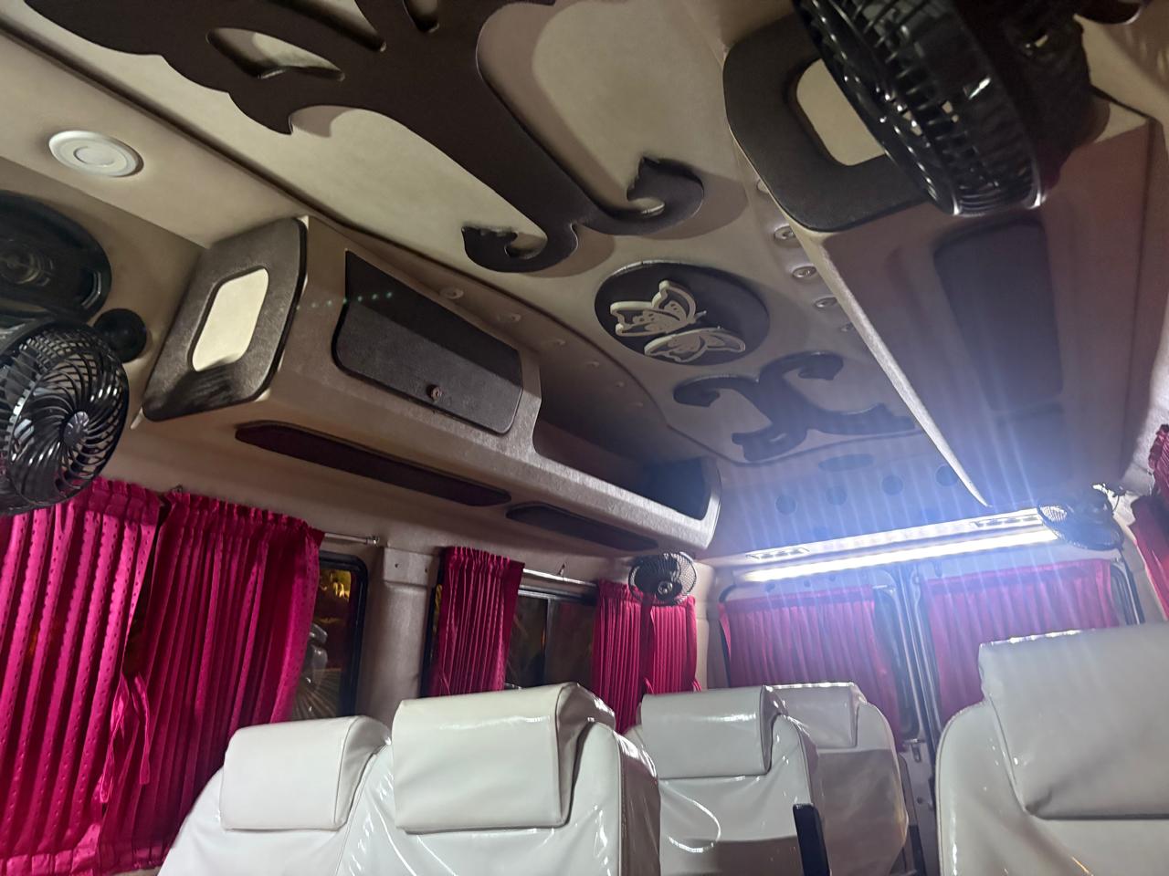 Close up of vehicle ceiling and curtains